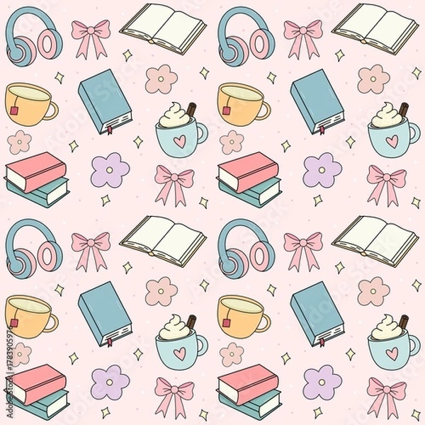 Obraz Cozy Reading and Relaxation Essentials seamless Pattern
