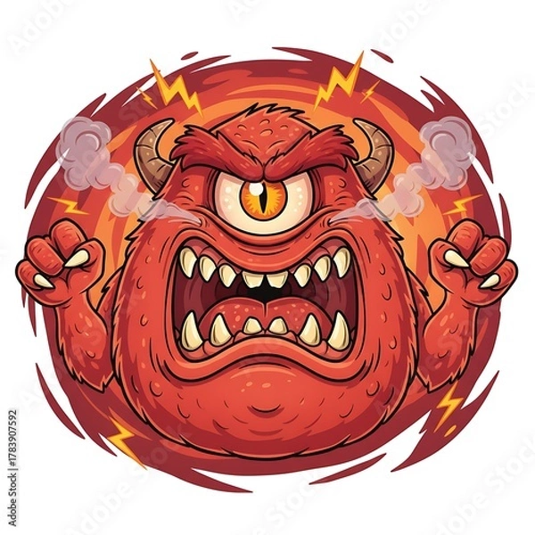 Fototapeta Cartoon cyclops monster with furrowed brow and open, angry mouth