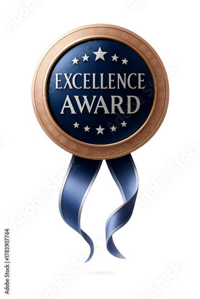 Obraz A detailed bronze and blue excellence award medal with a silky ribbon, symbolizing achievement, success, and recognition, isolated on a transparent background