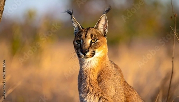 Fototapeta Caracals Intense Gaze - A Wild Cat Portrait in Natural Light.