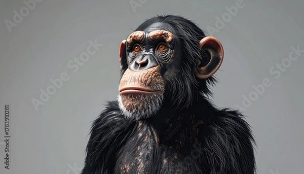 Fototapeta Portrait of a Chimpanzee with Intense Gaze and Detailed Features.