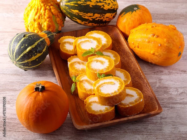 Obraz Homemade pumpkin roll with cream cheese