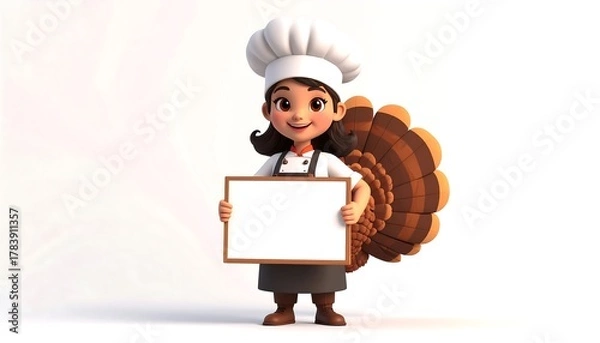 Fototapeta Cartoon Chef Holding Blank Sign with Cookie, Ready for Your Message.