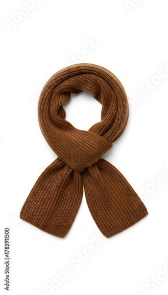 Obraz Brown colored, knitted scarf draped against a white backdrop