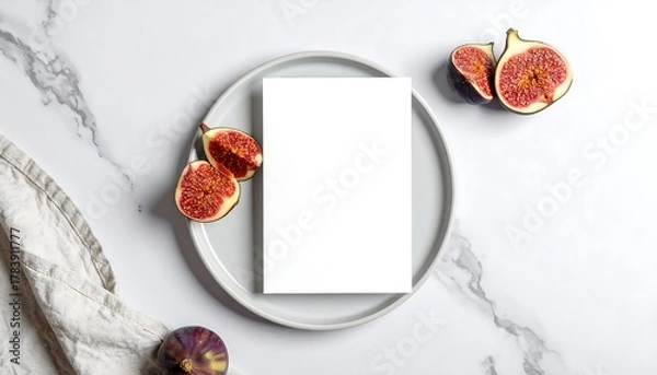 Fototapeta Elegant Still Life with Figs and Blank Card Mockup.