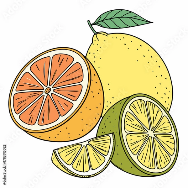 Obraz Hand-Drawn Vector Illustration of Citrus Fruits