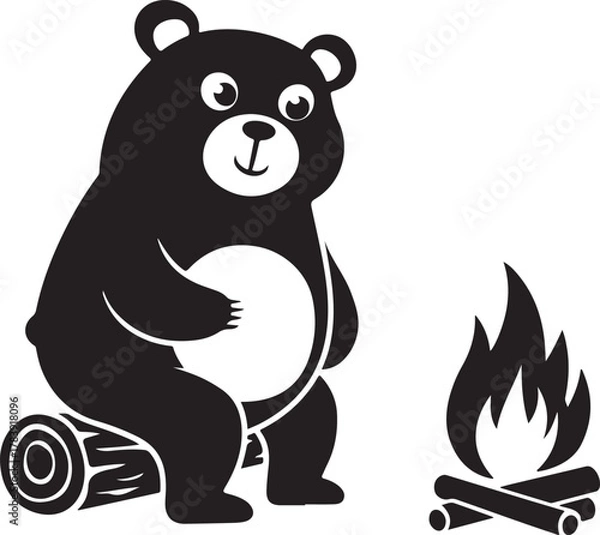 Obraz  Cute cartoon bear by campfire vector image