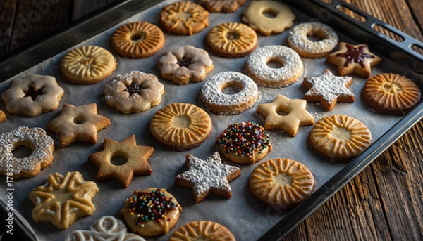 Fototapeta Backblech mit Weihnachtsgebäck