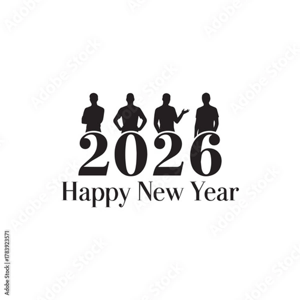 Fototapeta People Silhouette Standing in 2026 Typography | Happy New Year Minimal Design