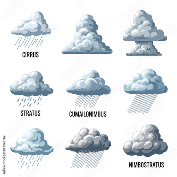 Fototapeta Cloud illustrations set atmospheric elements weather graphics vector