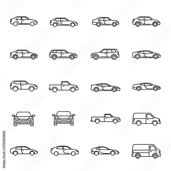Fototapeta Collection of abstract vehicle silhouettes for design and illustration