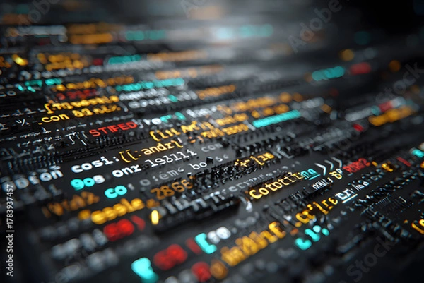 Fototapeta Sensitive information. Close-up image of JavaScript code, including variables, conditionals, and function calls, with cryptographic elements such as SHA-256 and hash functions