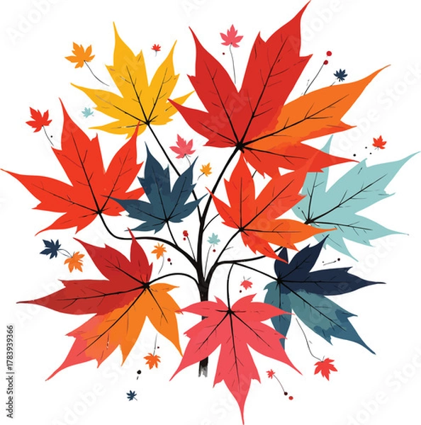 Fototapeta Colorful Autumn Maple Leaves in Various Shades and Artistic Design