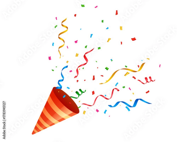 Obraz Exploding Confetti Popper and Streamers Vector Illustration for Party and Celebration