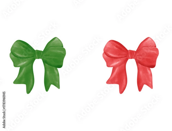 Obraz red and green bow. Isolated on white background. Coquette style tied ribbon. 