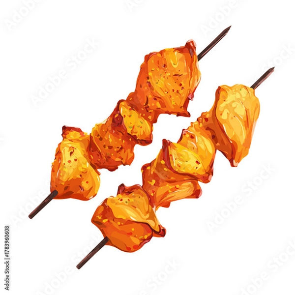 Obraz Flat 2D Chicken Tikka vector illustration, icon graphic on white background