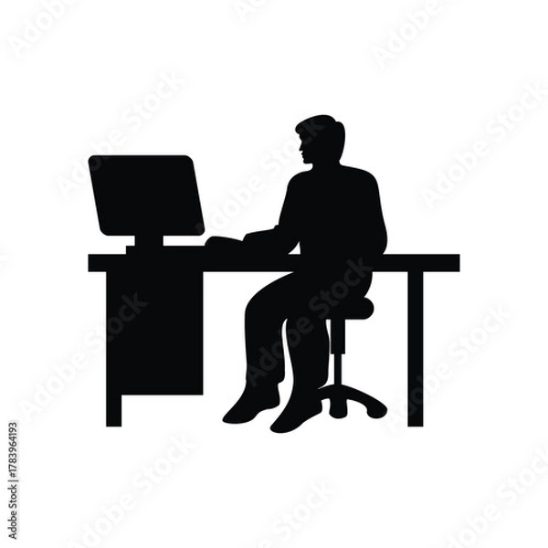 Fototapeta man in front of computer silhouette design. programmer icon, sign and symbol.