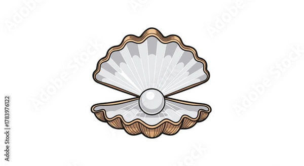 Fototapeta An open oyster shell revealing a luminous pearl, symbolizing beauty, rarity, and treasures from the sea in a classic, elegant depiction.