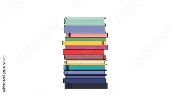 Fototapeta A tall stack of colorful books with different colored spines, suggesting knowledge, education, or reading.