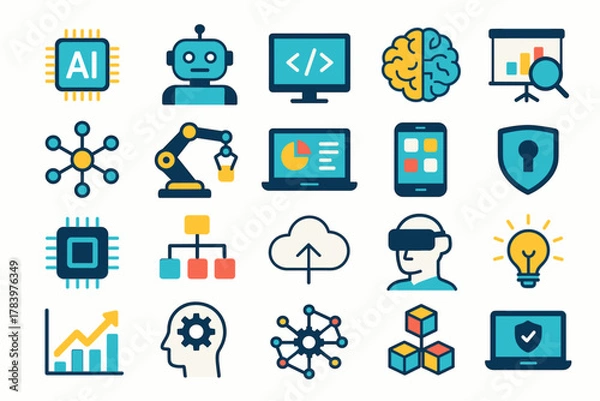 Obraz Artificial Intelligence, Robotics, and Technology Icons Set
