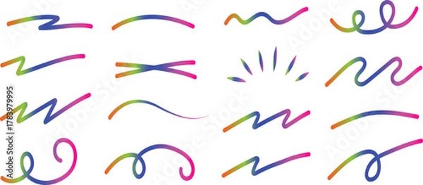 Fototapeta Collection of 16 colorful gradient abstract wavy lines and swirls background blue