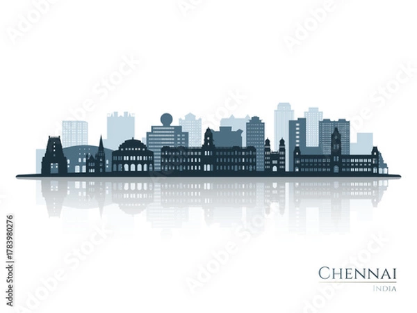 Fototapeta Chennai skyline silhouette with reflection. Landscape Chennai, India. Vector illustration.