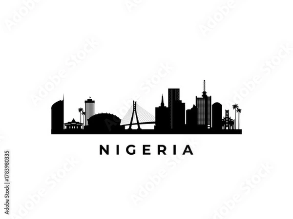 Fototapeta Vector Nigeria skyline. Travel Nigeria famous landmarks. Business and tourism concept for presentation, banner, web site.