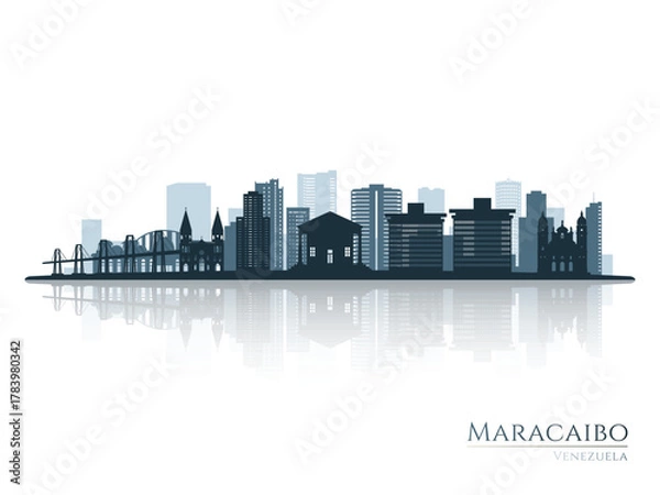 Fototapeta Maracaibo skyline silhouette with reflection. Landscape Maracaibo, Venezuela. Vector illustration.