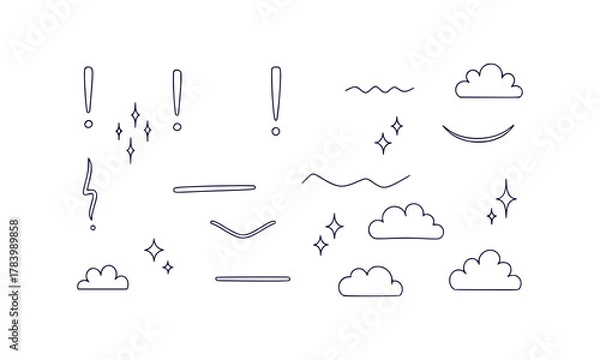 Obraz Hand drawn minimalist doodle collection of symbols accents and decorative elements in black ink