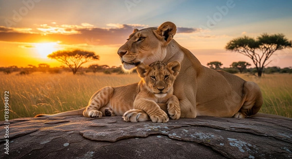 Fototapeta lioness and cubs