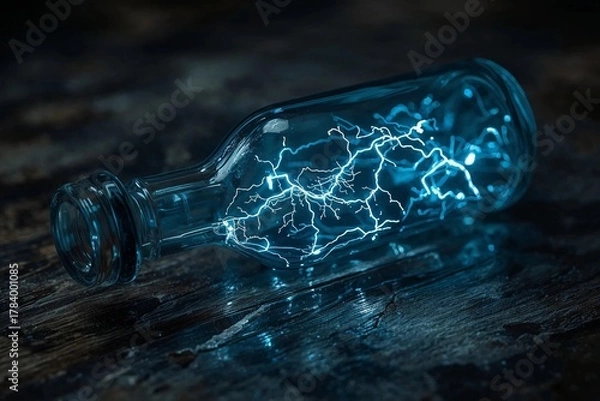 Obraz Blue electric lightning inside glass bottle concept