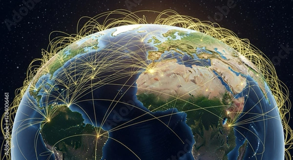 Obraz abstract golden threads connecting continents — global connection through diplomacy