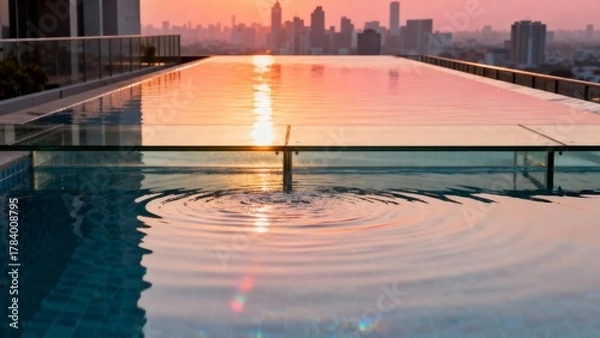 Fototapeta Infinity pool: water meets sky, luxury flows