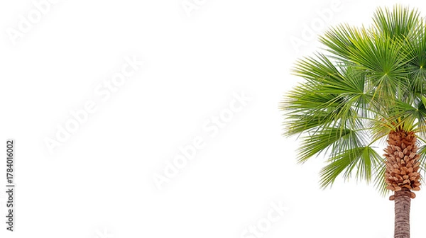 Fototapeta Bright Isolated Palm Tree Close Up Tropical Vacation Scenery Image. Generative AI.
