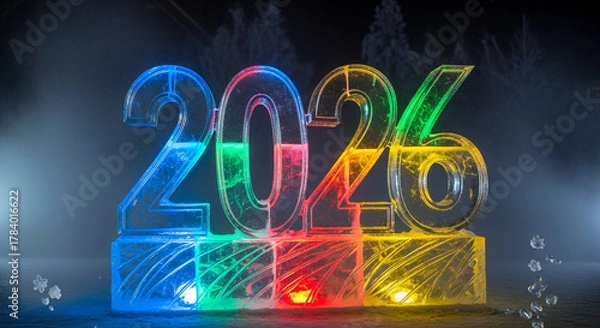 Fototapeta 2026 ice numbers glowing with vibrant multicolored illumination