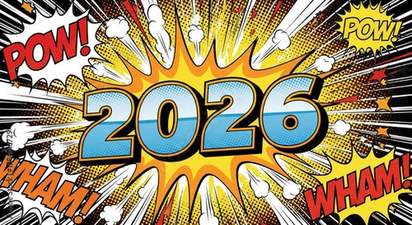 Fototapeta 2026 year in vibrant comic book style with explosive pop background