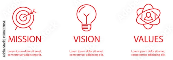 Fototapeta Concept illustrating business mission vision and values with targets, bulb and star