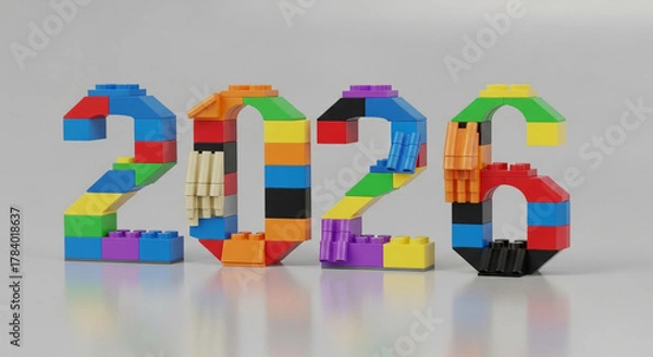Fototapeta Number 2026 constructed from colorful toy bricks