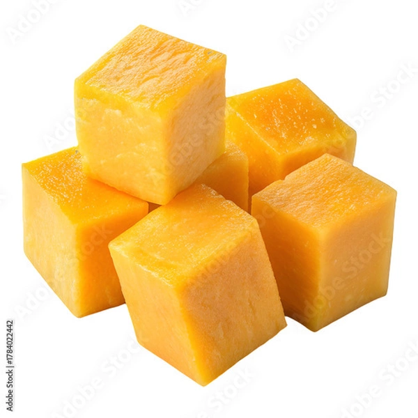 Fototapeta Fresh Yellow Pumpkin Cubes, Isolated on Transparent Background