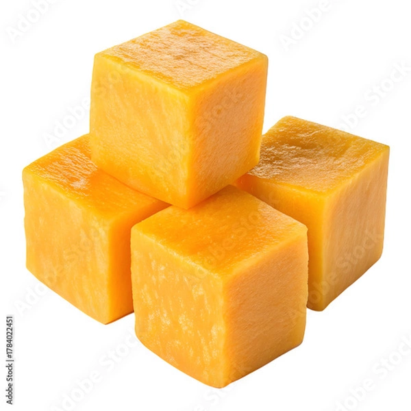 Fototapeta Fresh Yellow Pumpkin Cubes, Isolated on Transparent Background