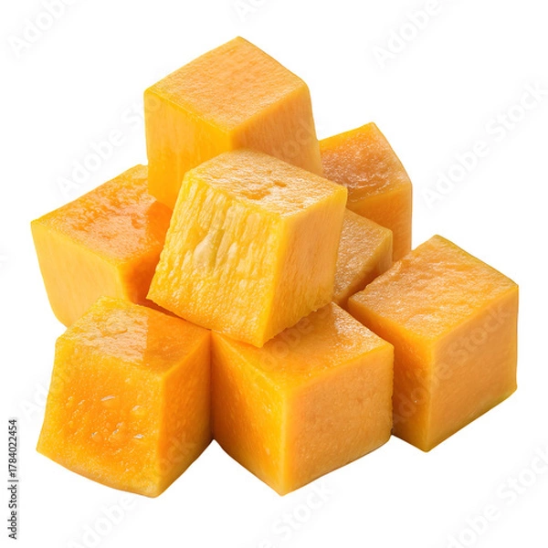 Fototapeta Fresh Yellow Pumpkin Cubes, Isolated on Transparent Background