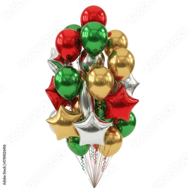 Fototapeta Christmas balloons isolated on white transparent background, PNG, bunch of balloons, colorful balloons