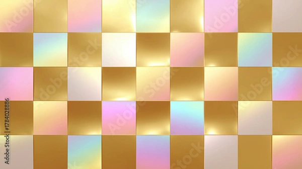 Obraz A Subtle Composition of Iridescent Gold Metallic Checker Pattern with Glossy Bevels and Soft Pink Hues Setting a Luxurious Ambiance