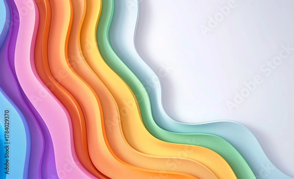 Obraz Subtle Rainbow Gradient on a Light White Background Featuring Flowing Abstract Paper Waves for Creative Design and Artistic Inspiration