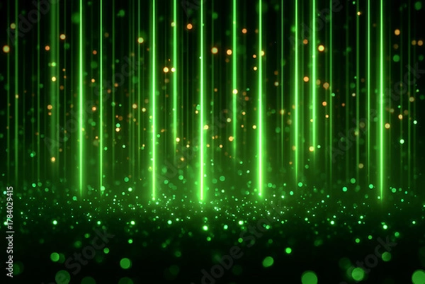 Obraz A mesmerizing display of vibrant green neon lights illuminating a dark urban background, creating an electrifying atmosphere perfect for modern design or nightlife-themed projects.