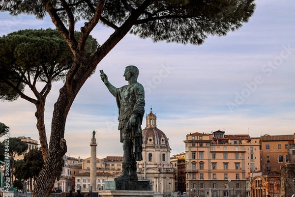 Obraz View of Statue of Roman Emperor Nerva at Roman Forum on famous Via dei Fori Imperial of Rome, Italy. High quality photo