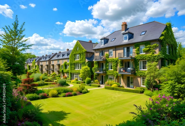 Obraz courtyards, eco-friendly and sustainable residential structures, and low-energy apartments.