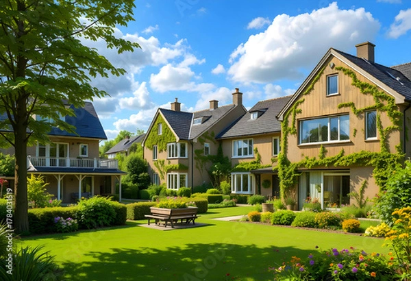 Obraz courtyards, eco-friendly and sustainable residential structures, and low-energy apartments.