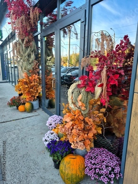 Obraz Decoration of a cafe on Dnipro Street for Halloween