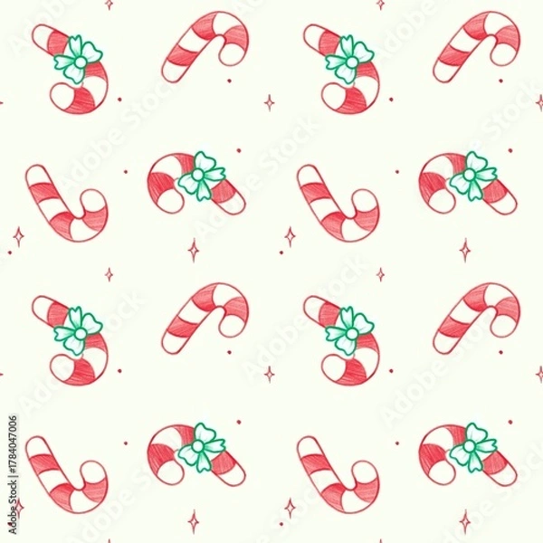 Fototapeta Seamless Pattern Candy Cane on white beige background, Christmas ND New Year, great for wrapping, greeting cards, textile design, fabrics